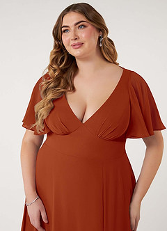 Azazie Kimber Vestidos de damas de honor Vestido de Pimenton de Gasa de Corte en A con Manga volante image13