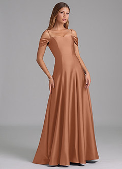 Azazie Seriana Bridesmaid Dresses Bronzer A-Line Off the Shoulder Stretch Satin Convertible Dress image6
