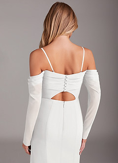 Azazie Hallie Brautjungfernkleider Meerjungfrau-Linie Langarm Chiffon Kleid Weiß image6