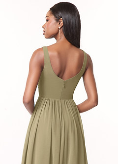 Azazie Keyla Bridesmaid Dresses Moss Green A-Line V-Neck Pleated Chiffon Dress image3