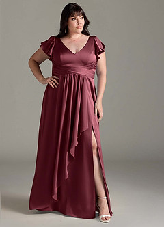 Azazie Omari Vestidos de damas de honor Vestido de Merlot de Satén Elástico de Corte en A image10