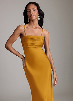 Azazie Saylor Vestidos de damas de honor Vestido de Caramelo de Satén Elástico de Corte Sirena con Sin tirantes image3