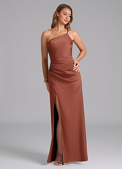 Azazie Eren Bridesmaid Dresses Auburn Mermaid One Shoulder Stretch Satin Dress image4