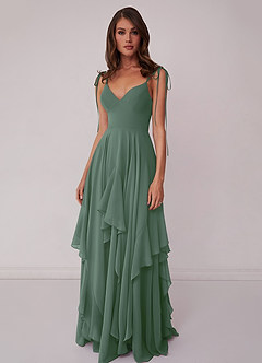 Barbie ♥ Azazie Bridesmaid Dresses Eucalyptus A-Line Bow Chiffon Dress image4