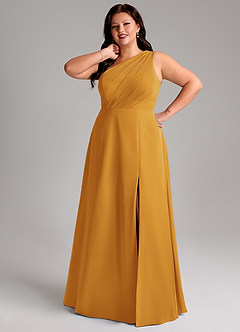 Azazie Phaedra Bridesmaid Dresses Butterscotch A-Line One Shoulder Chiffon Dress image15