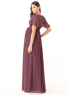 Azazie Verna Maternity Bridesmaid Dresses A-Line V-Neck Ruched Chiffon Floor-Length Dress image4