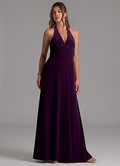 Azazie Tessie Bridesmaid Dresses Grape A-Line Pleated Velvet Dress image4