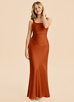 Azazie Agustina Junior Burnt Orange Sheath Pleated Stretch Satin Dress image3