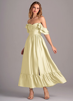 Azazie Anaya Bridesmaid Dresses Lemon Sorbet A-Line Sweetheart Neckline Stretch Satin Convertible Dress image3