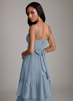 Azazie Nathalia 신부 들러리 드레스 A라인 셔링 쉬폰 바닥 길이 드레스 image4