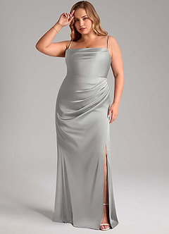Azazie Leonis Bridesmaid Dresses Silver Mermaid Pleated Stretch Satin Convertible Dress image11