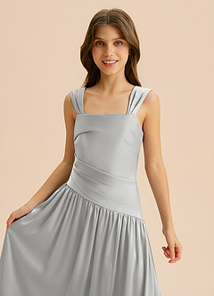 Azazie Dotty Junior A-Linie Plissee Stretch-Satin Kleid Silber image7