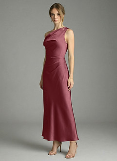 Azazie Emerson Bridesmaid Dresses Desert Rose Mermaid Off the Shoulder Stretch Satin Dress image4