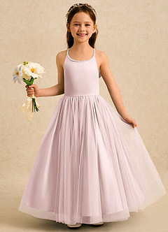 Azazie Aurora Blumenmädchenkleider A-Linie Schleifen Tüll Kleid Zartrosa image3
