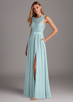 Azazie Elly Brautjungfernkleider A-Linie Rundhalsausschnitt mit Spitze Chiffon Kleid Nebel image1