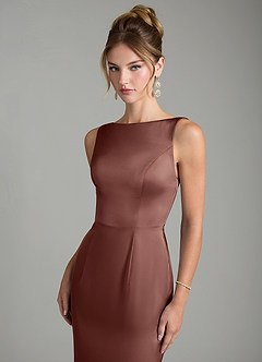 Azazie Tamera Bridesmaid Dresses Espresso Mermaid Pleated Stretch Satin Dress image5