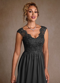 Azazie Amethyst Mother of the Bride Dresses Black A-Line Lace Dress image6