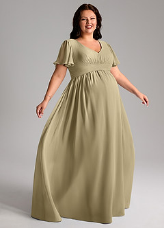 Azazie Verna Maternity Bridesmaid Dresses A-Line V-Neck Ruched Chiffon Floor-Length Dress image9