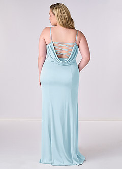 Barbie ♥ Azazie Bridesmaid Dresses Sky Blue Mermaid Corset Stretch Satin Dress image7