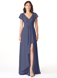 Azazie Omari Robes de demoiselle d'honneur Robe Trapèze en Mousseline de soie Bleu Orageux image1