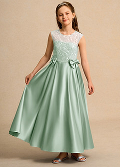 Azazie Candy Girl Jurken voor bloemenmeisjes Baljurk Jurk van Mat Satijn Boog Agave image4