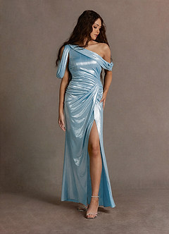 Kylie Aqua Blue Draped Off Shoulder Gown image2