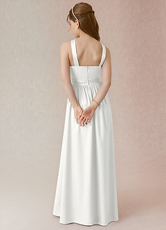 Azazie Jiya Junior White A-Line Pleated Stretch Satin Dress image2