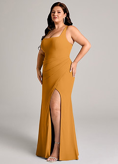 Azazie Mero Bridesmaid Dresses Butterscotch Sheath Pleated Chiffon Dress image12