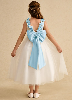 Azazie Lilli Flower Girl Dresses Ivory Sky Blue A-Line Bow Tulle Dress image2