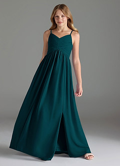 Azazie Alia Junior Pine A-Line Pleated Chiffon Dress image4