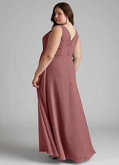Azazie Flora Robes de demoiselle d'honneur Robe Trapèze en Mousseline de soie Plissée Rose Du Désert image11