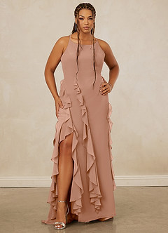 Christian Siriano Bridal for Azazie 1006 Bridesmaid Dresses Champagne Rose Mermaid Ruched Chiffon Dress image8