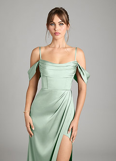 Azazie Johana Bridesmaid Dresses Agave Mermaid Off the Shoulder Stretch Satin Convertible Dress image4