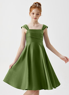 Azazie Amira Junior Robe Trapèze en Satin extensible Plissée Genévrier image3