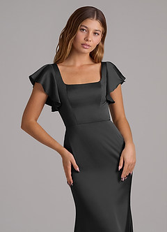 Azazie Elkie Vestidos de madrinha de casamento Vestido Preto de Cetim elástico de sereia com Decote Quadrado image6