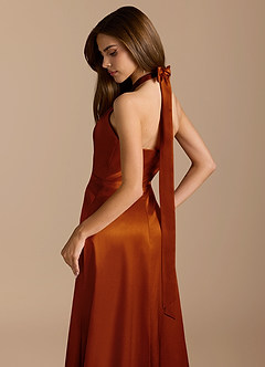 Azazie Tracie Bridesmaid Dresses Auburn A-Line Pleated Metallic Satin Dress image8