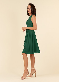 Azazie Theron vestidos de madre de la novia Vestido de Verde Oscuro de Gasa de Corte En A con Cuello en V plisado image3