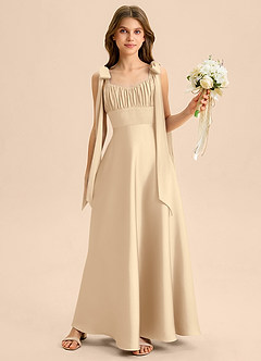 Azazie Halley Junior Klä av A-Line i Stretch Satin Rosett image1