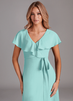 Azazie Lainey Bridesmaid Dresses Aqua A-Line with Pockets Chiffon Dress image6