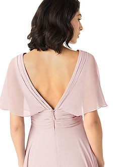 Azazie Pamela Bridesmaid Dresses Blushing Pink A-Line V-Neck Pleated Chiffon Dress image5