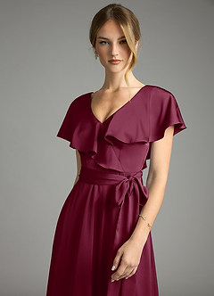 Azazie Lainey Bridesmaid Dresses Mulberry A-Line with Pockets Stretch Satin Dress image6