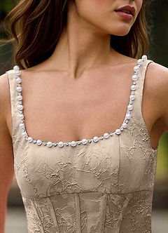 Sephone Light Apricot Beading Rhinestone Jacquard Maxi Dress image7