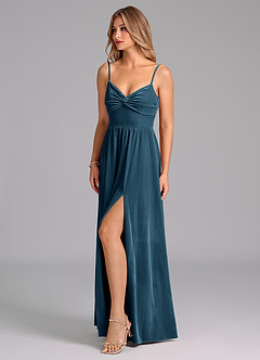 Azazie Zeya Suknie dla druhen Linia A Pofałdowany Aksamit Do ziemi Sukienka image6