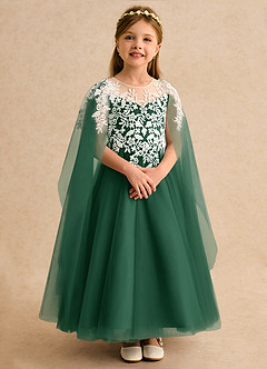 Azazie Dandelion Flower Girl Dresses Dark Green Ball-Gown Lace Dress image7