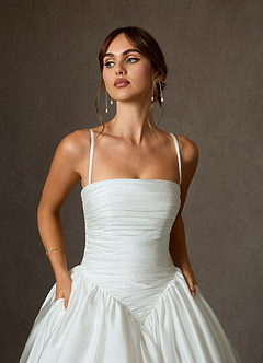 Azazie Shae Wedding Dresses Diamond White Ball-Gown Strapless Stretch Satin Dress image7