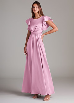 Azazie Daphne Modest Bridesmaid Dresses A-Line Ruched Stretch Satin Floor-Length Dress image4