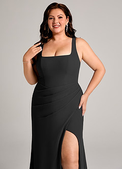 Azazie Mero Bridesmaid Dresses Black Sheath Pleated Chiffon Dress image14