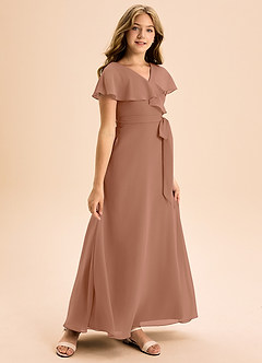 Azazie Lainey Junior Bronzer A-Line with Pockets Chiffon Dress image1
