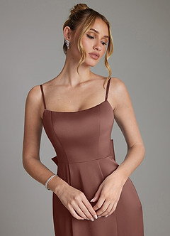 Azazie Zherra Vestidos de damas de honor Vestido Expresado de Satén Elástico de Corte Sirena con Lazo image3