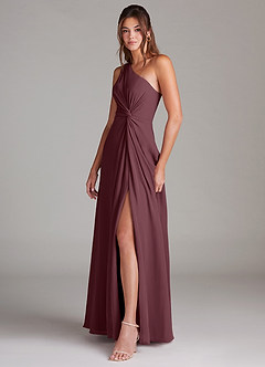 Azazie Brooke Bridesmaid Dresses Sangria A-Line One Shoulder Chiffon Dress image5